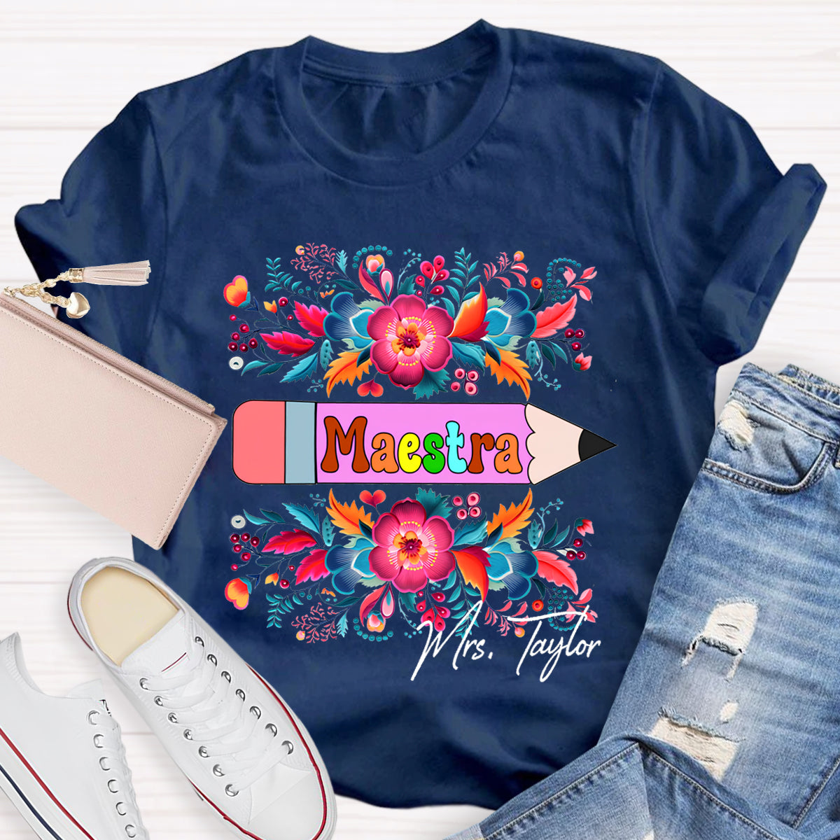 Personalized Maestre Teacher Name  Floral T-Shirt