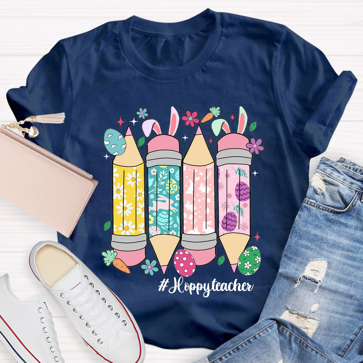 Easter Bunny Pencil Happy Teacher T-Shirt