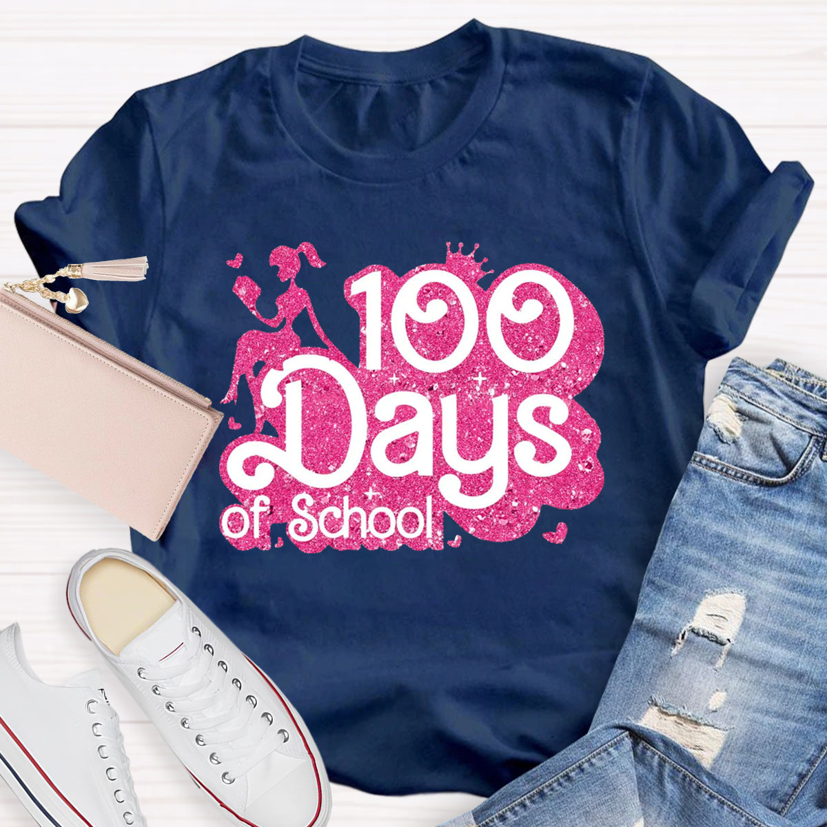 100 Days Of School Pink Teacher T-Shirt