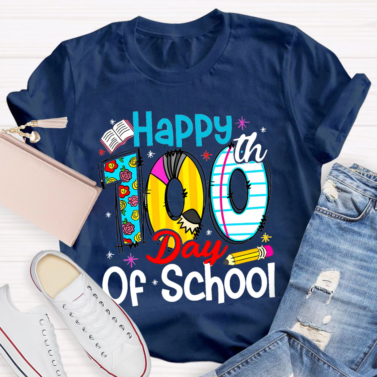 Happy 100th Days Of School Book Pencil T-Shirt