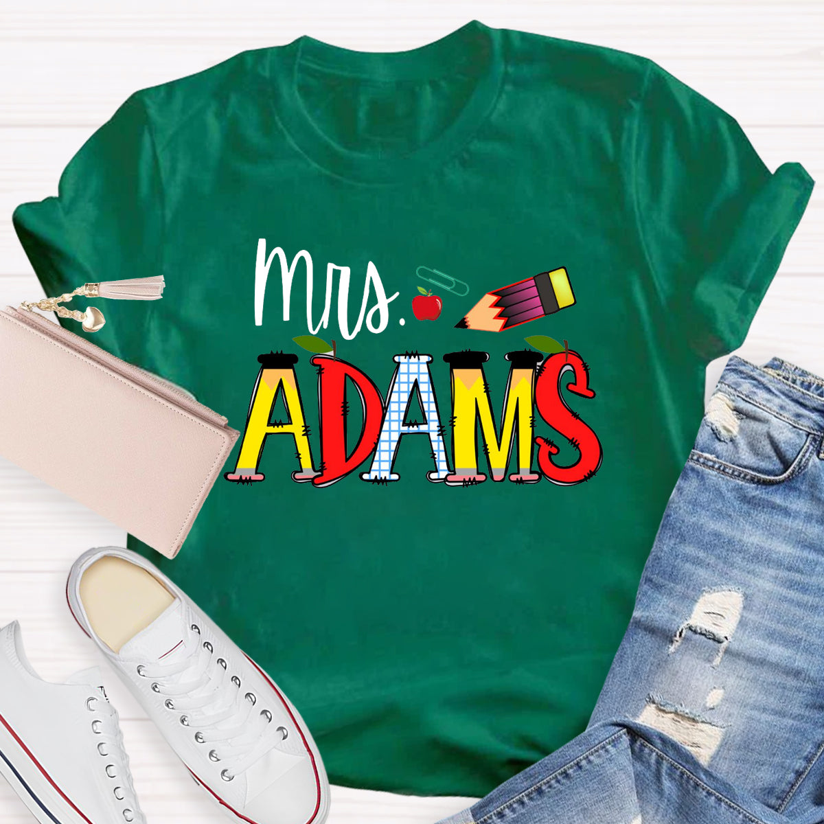 Personalized Teacher Name Apple Pencil T-Shirt