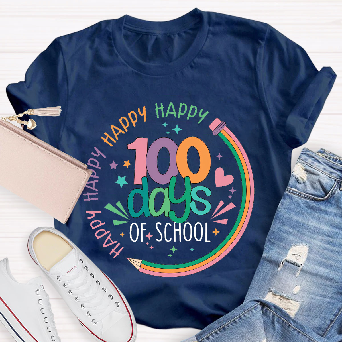 Happy Happy Happy 100 Days Of School Teacher T-Shirt