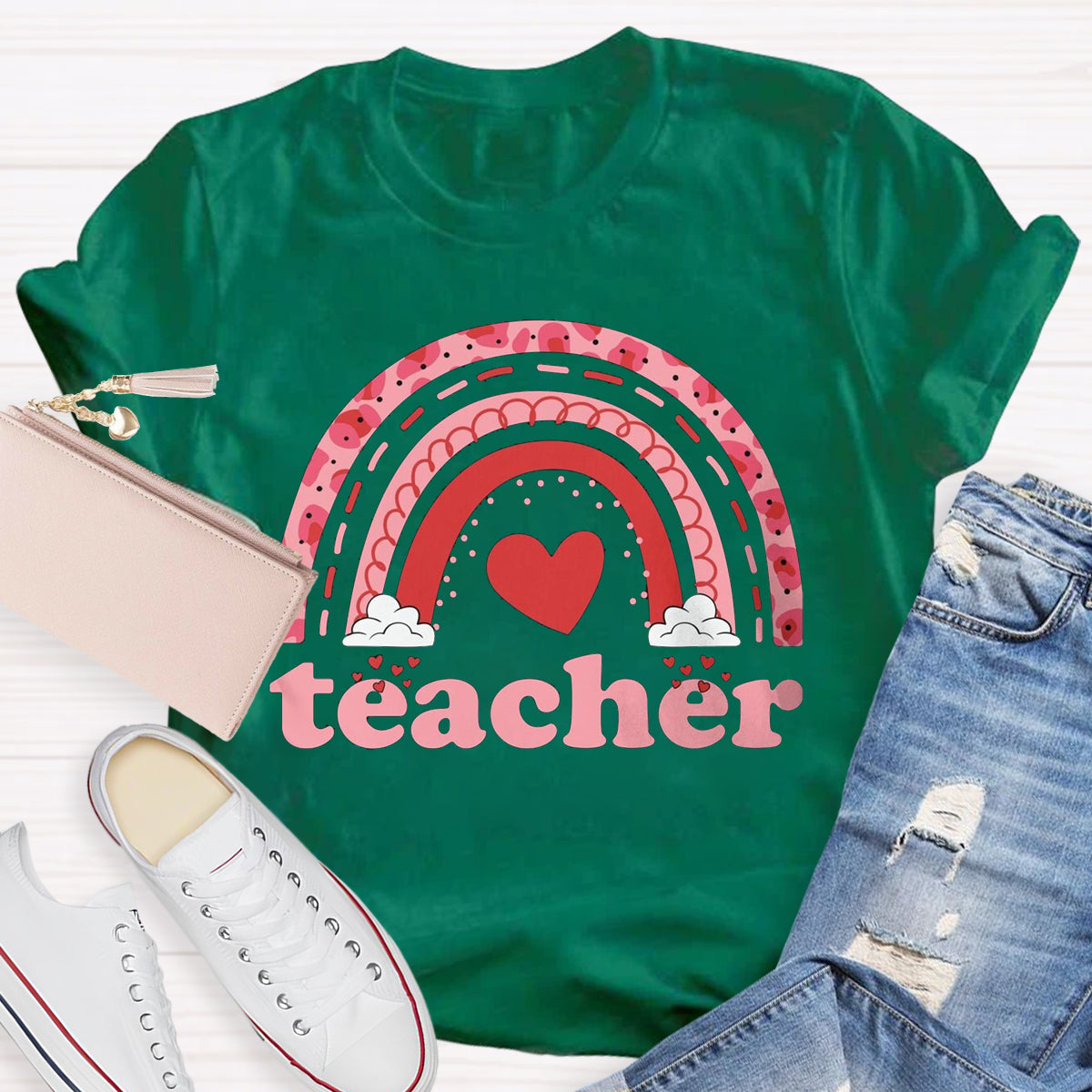 Valentine Teacher Rainbow T-Shirt