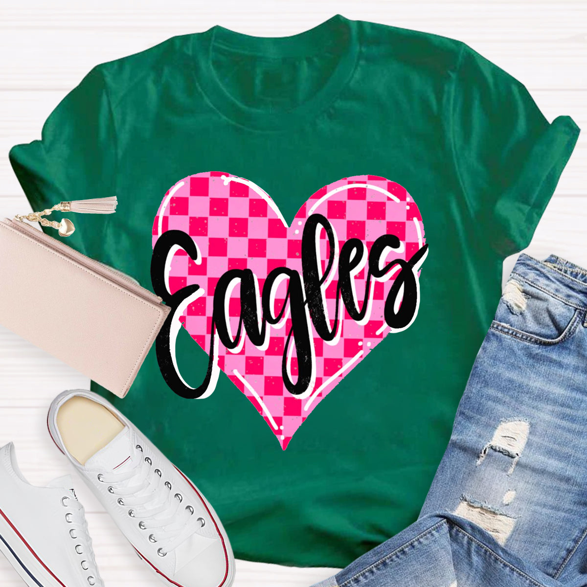 Personalized Mascot Pink Heart Teacher T-Shirt