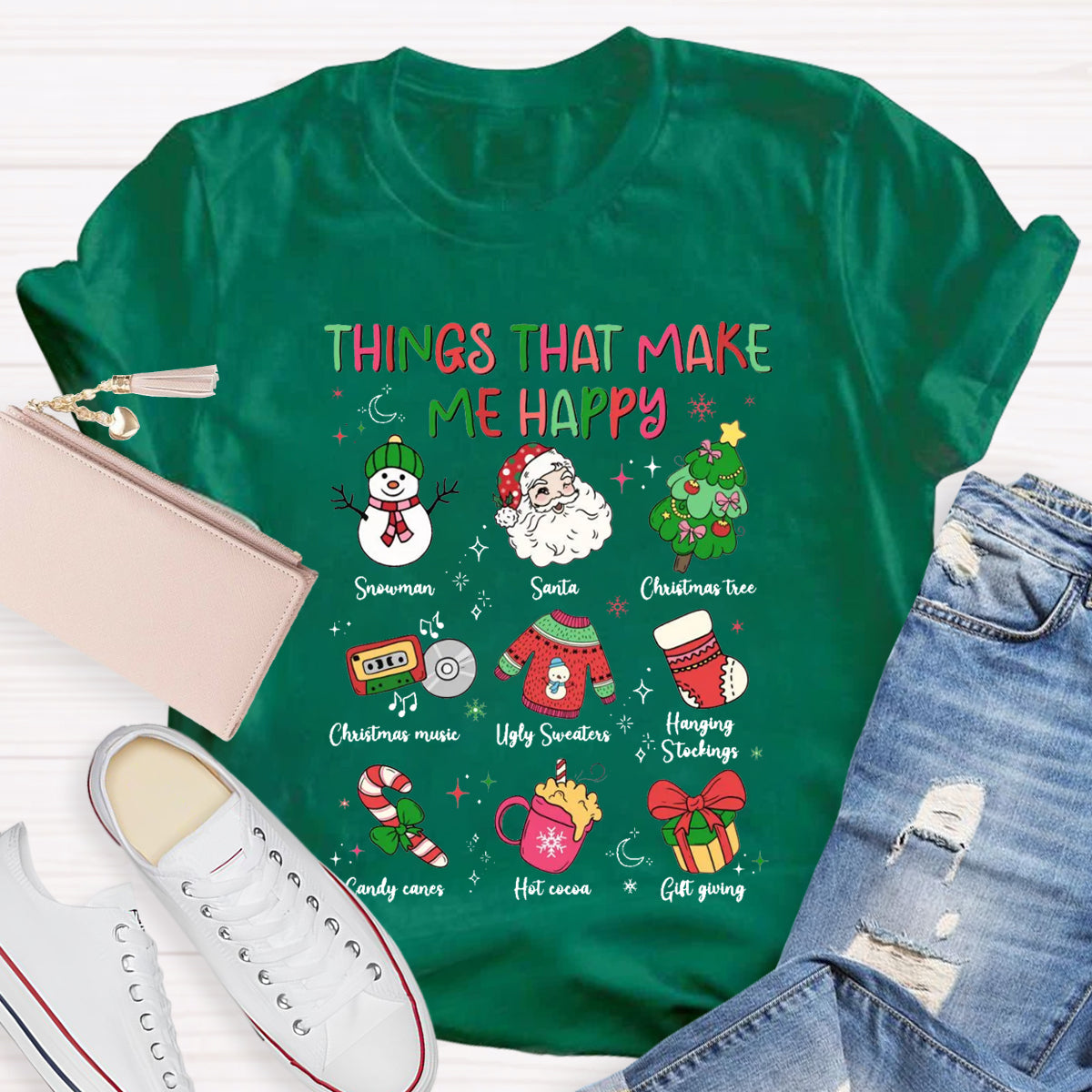 Things That Make Me Happy Snowman Christmas Tree  T-Shirt