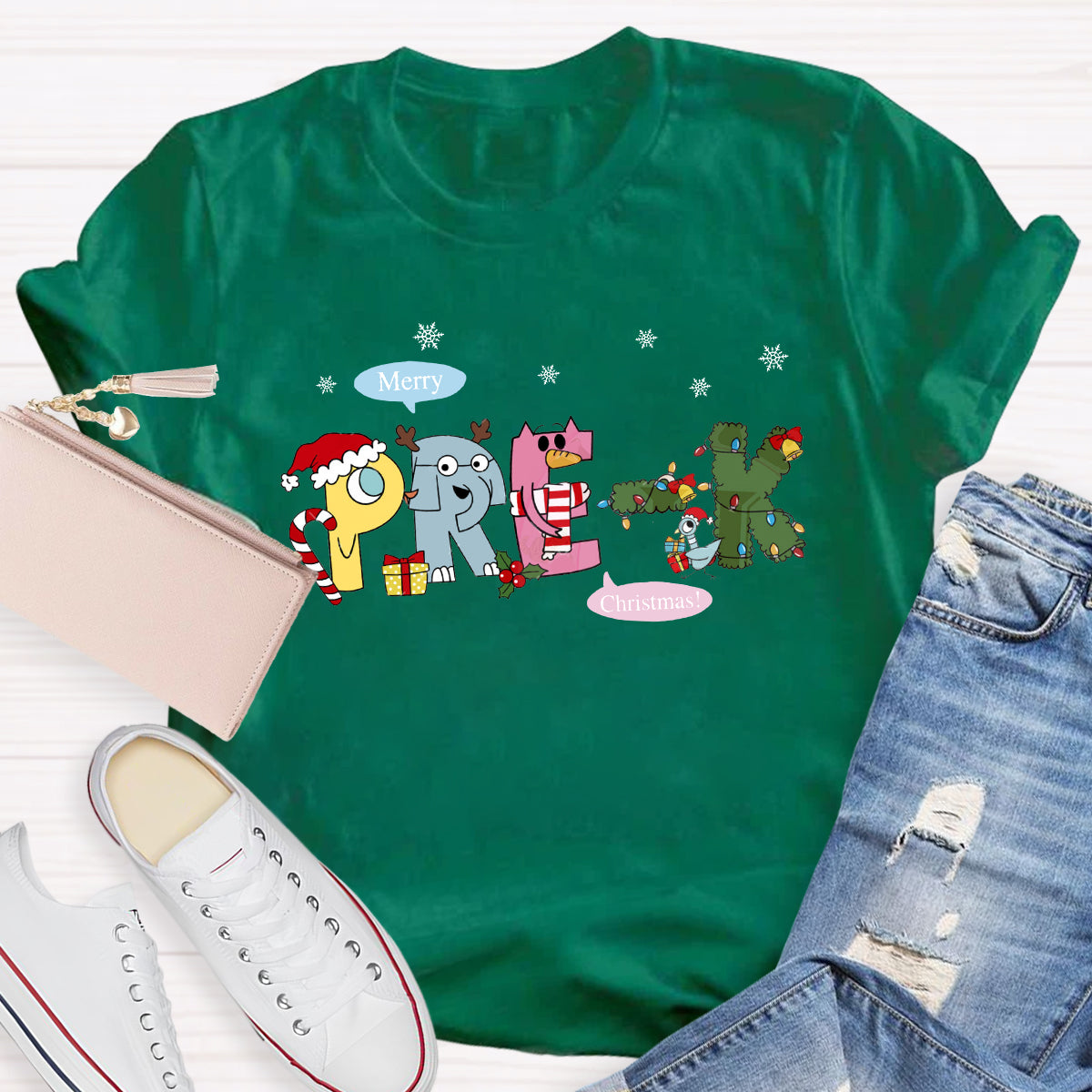 Personalized Grade Merry Christmas Tree Teacher T-Shirt