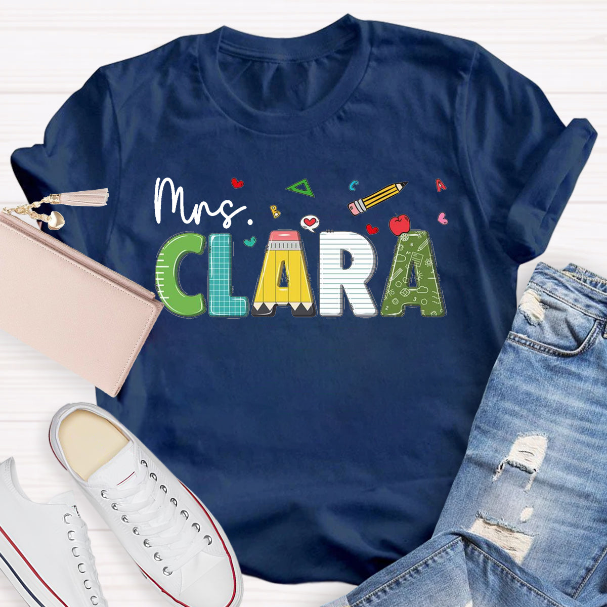 Personalized Name Mrs Clara Teacher T-Shirt