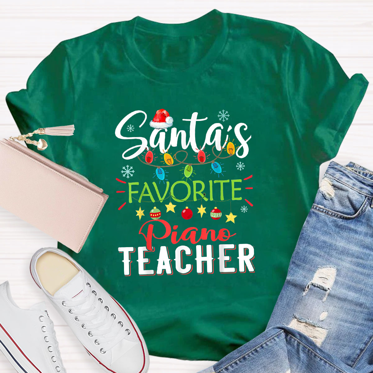 Personalized Subject Santa's Favorite Piano Teacher T-Shirt