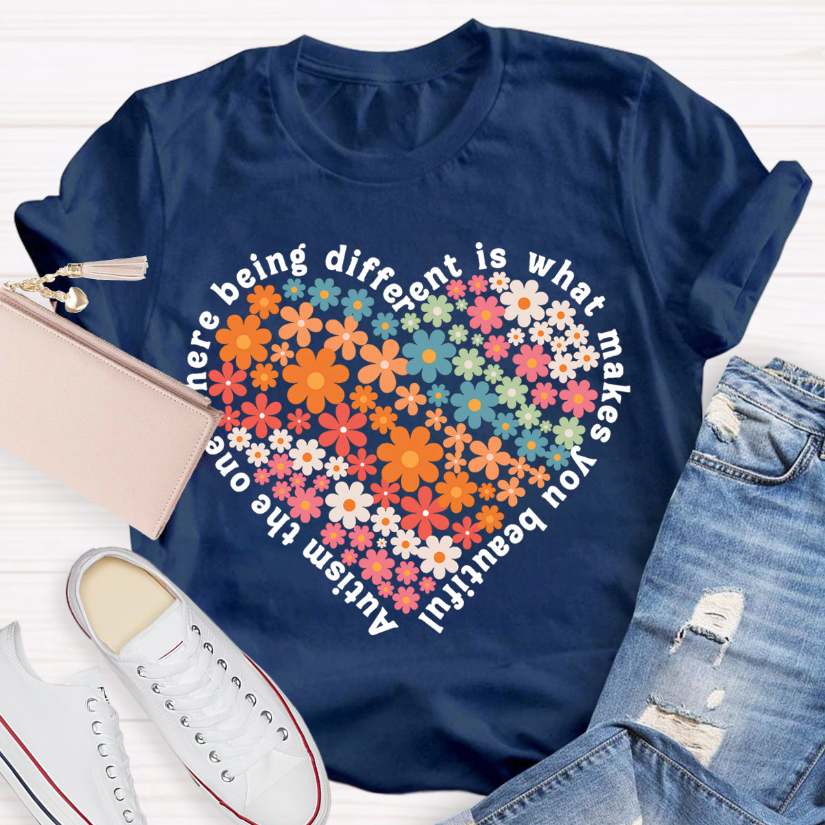 The One Where Being Different Is What Make You Beautiful Floral Heart T-Shirt