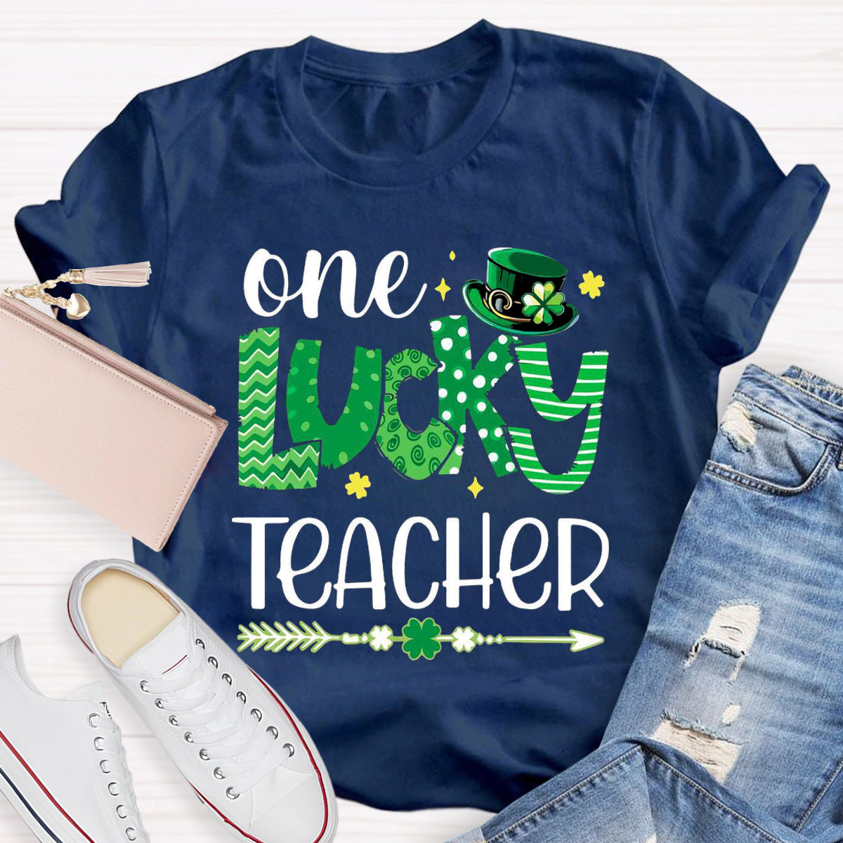 One Lucky Teacher Green Hat T-Shirt