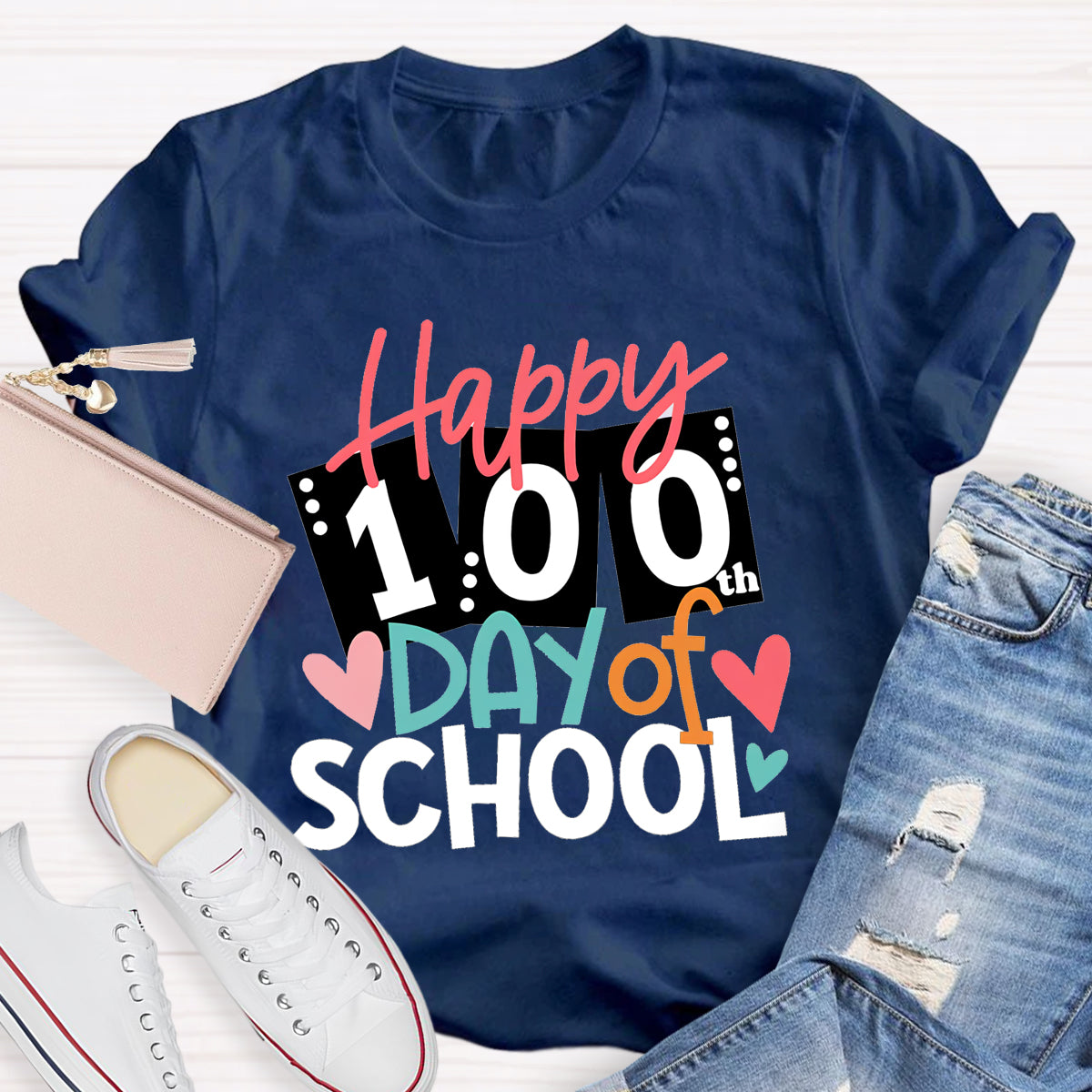 Happy 100th Days Of School Card Teacher T-Shirt