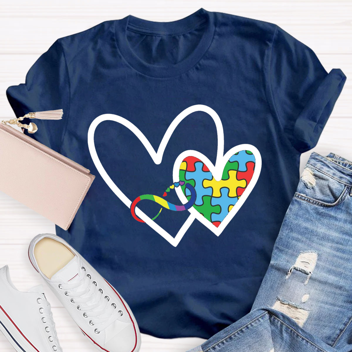 Autism Colorful Heart Teacher T-Shirt