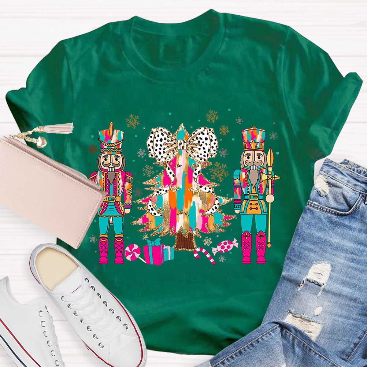 Nutcracker Christmas Tree Graphic Teacher T-Shirt