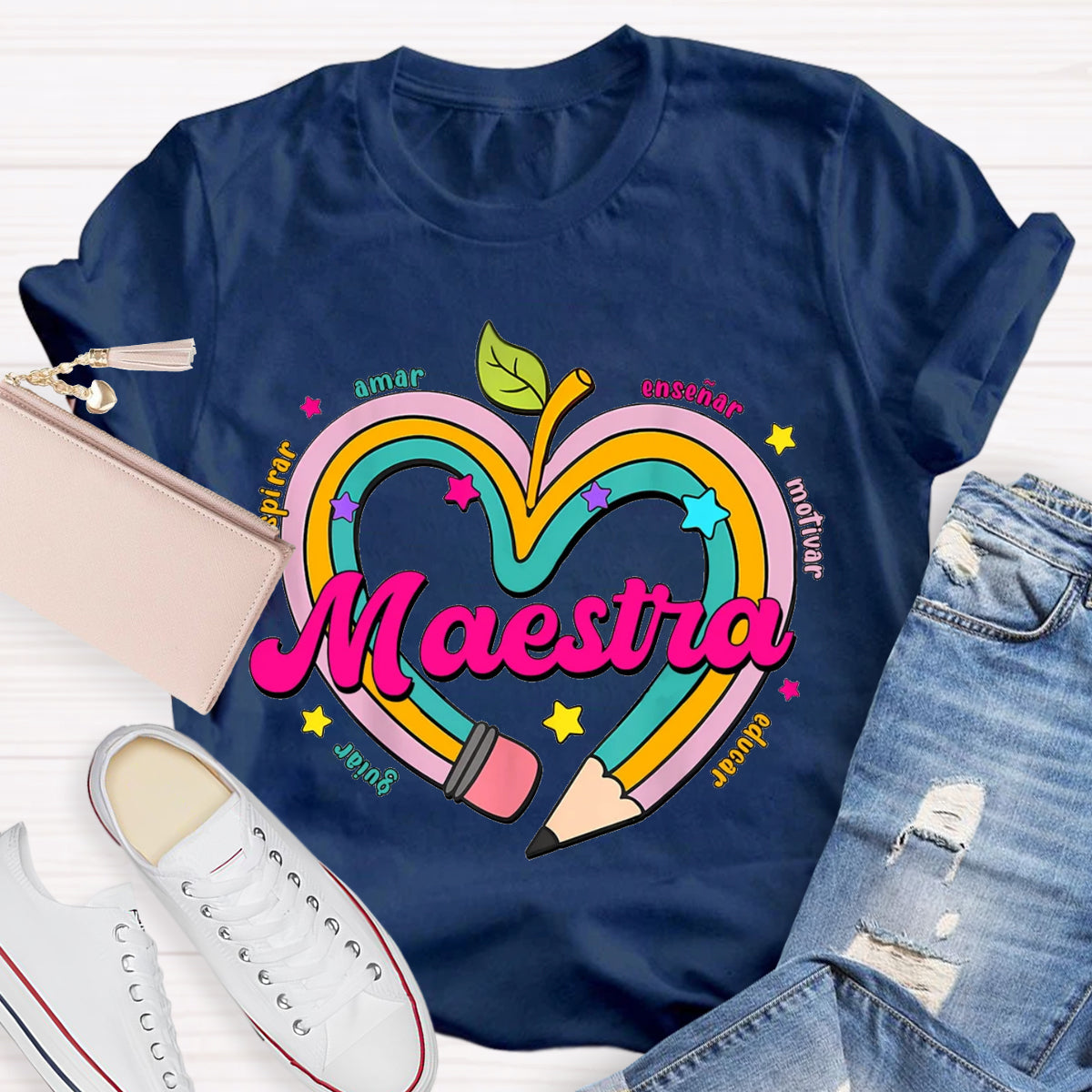 Maestra Pencil Apple Spanish Teacher T-Shirt