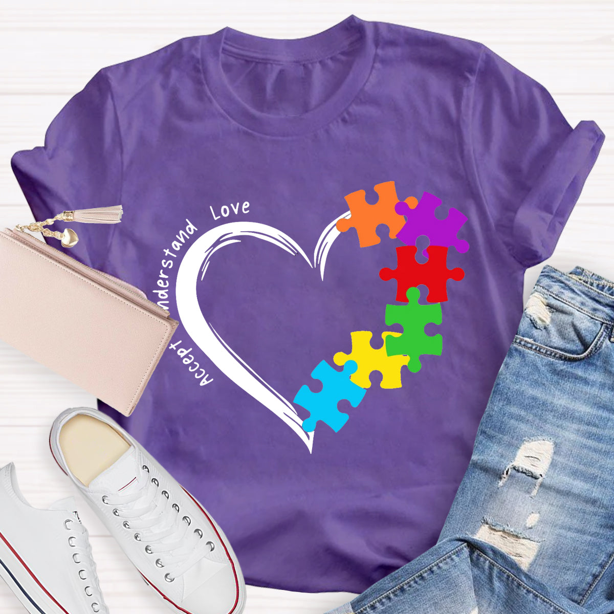 Accept Understand Love Heart Autism Teacher T-Shirt