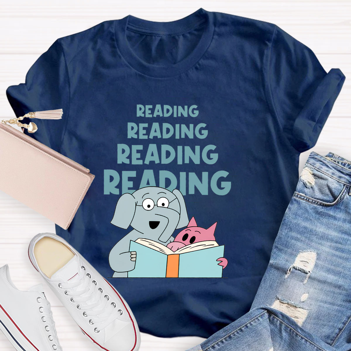 Reading Reading Reading Elephant Teacher T-Shirt