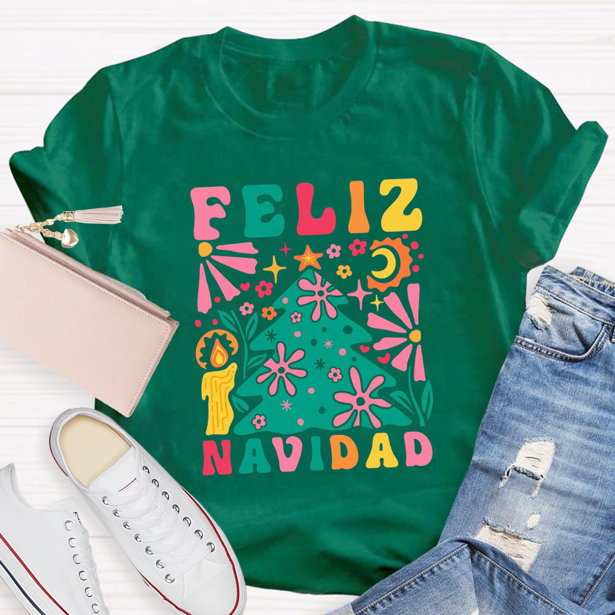 Feliz Navidad Spanish Christmas Teacher T-Shirt