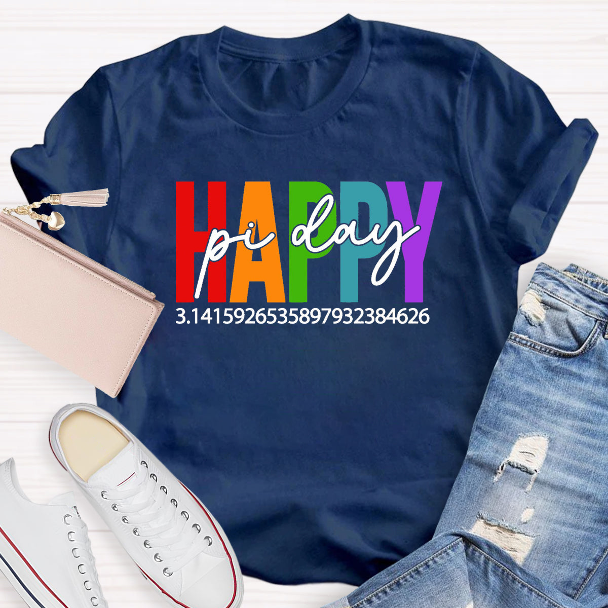 Happy Pi Day Colorful Letter Teacher T-Shirt