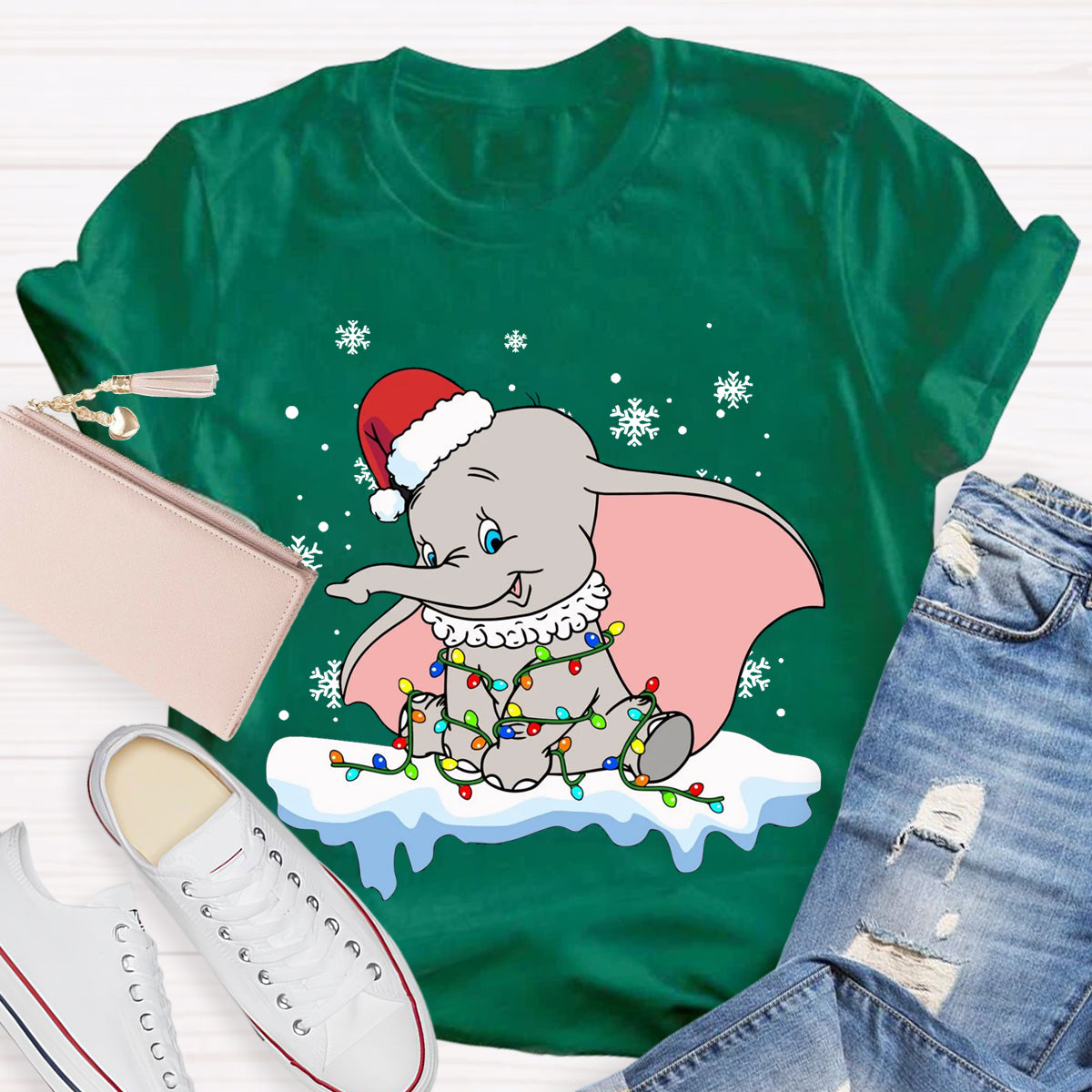 Cute Dumbo Flying Elephant Christmas T-Shirt