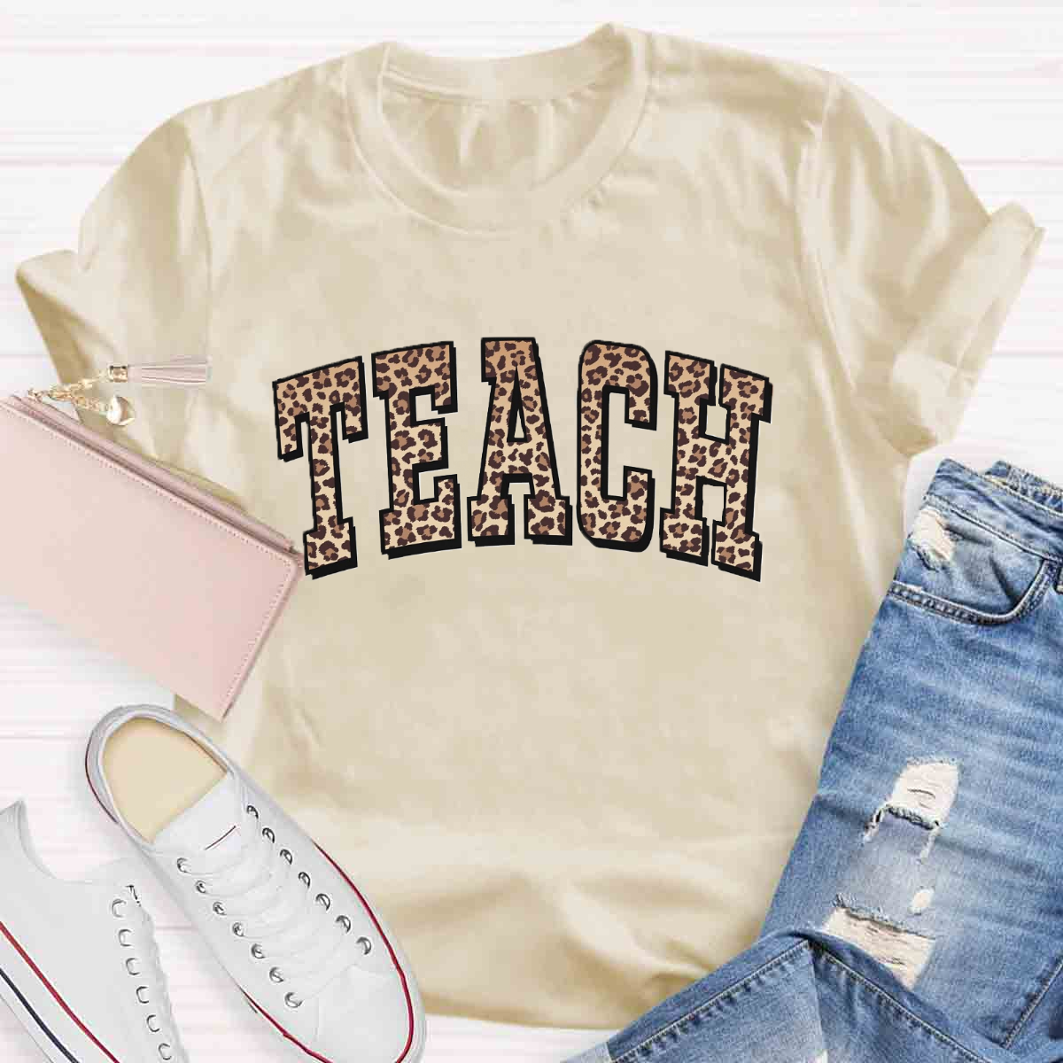 Leopard Teach Print  T-Shirt