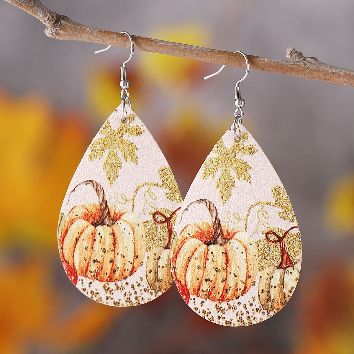 Fallen Leaf Pumpkin Teardrop Pendant