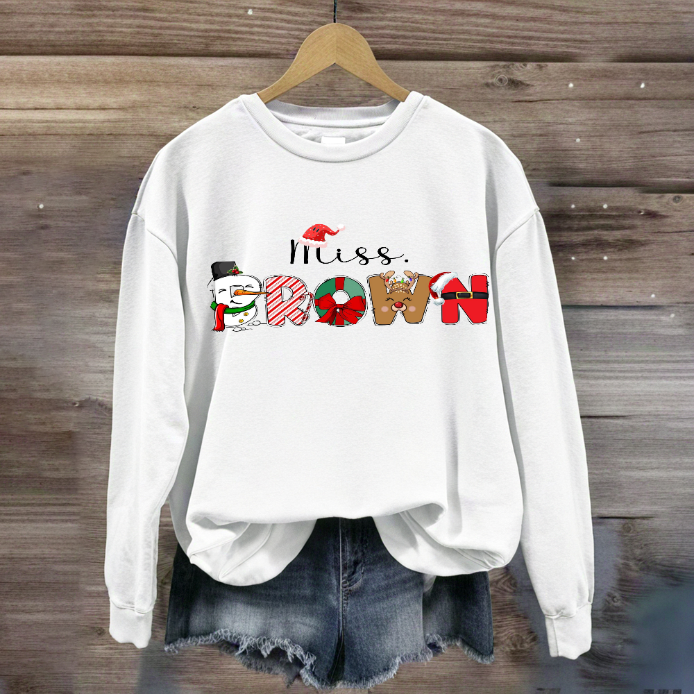 Personalized Name Christmas Hat Snowman Design Sweatshirt