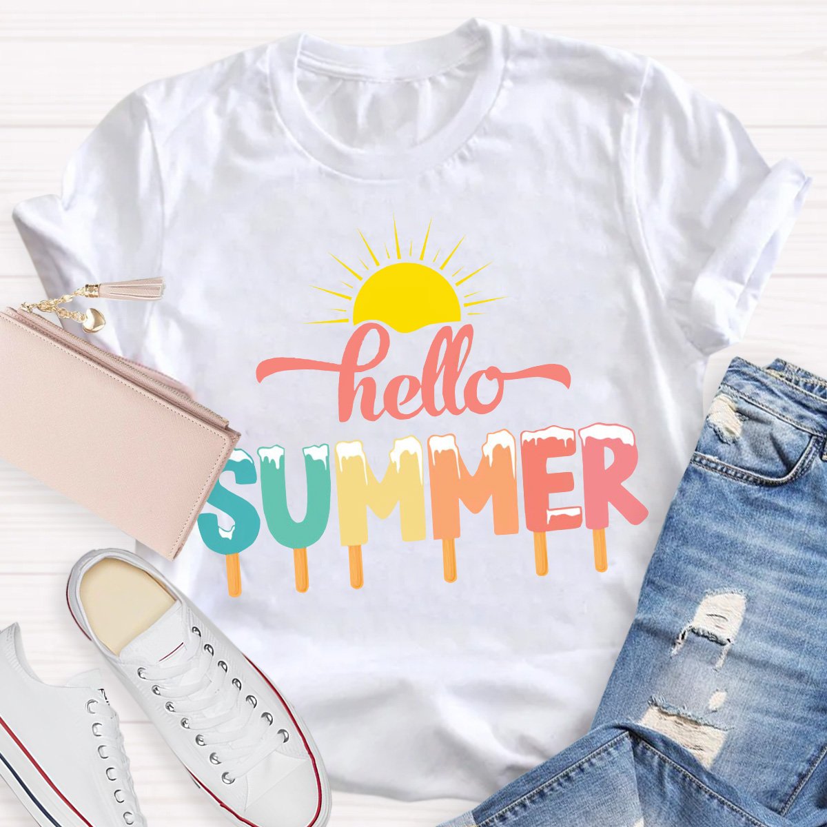 Hello Summer Teacher Graphic Tee Shirt