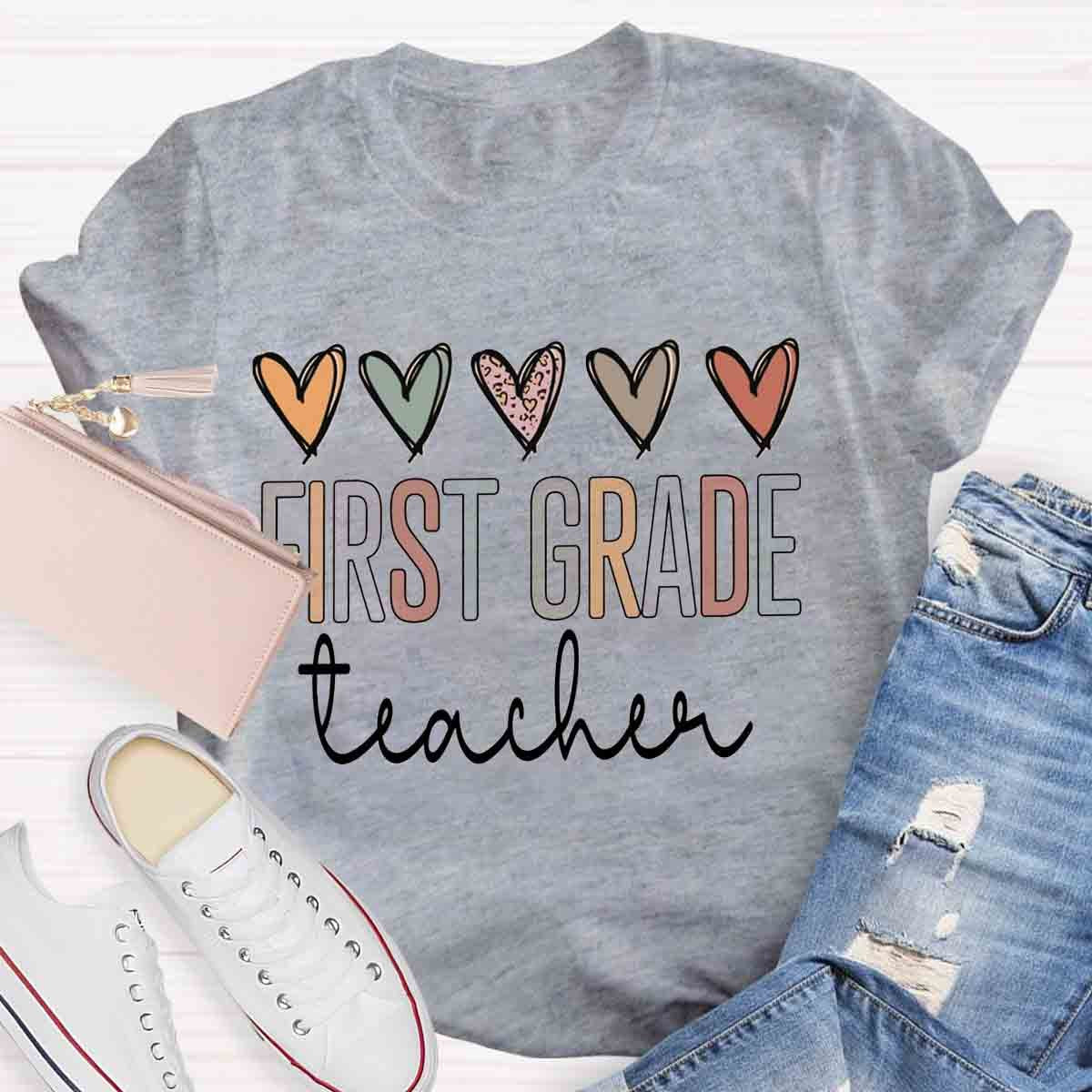 Personalized  Grade Heart Print T-Shirt