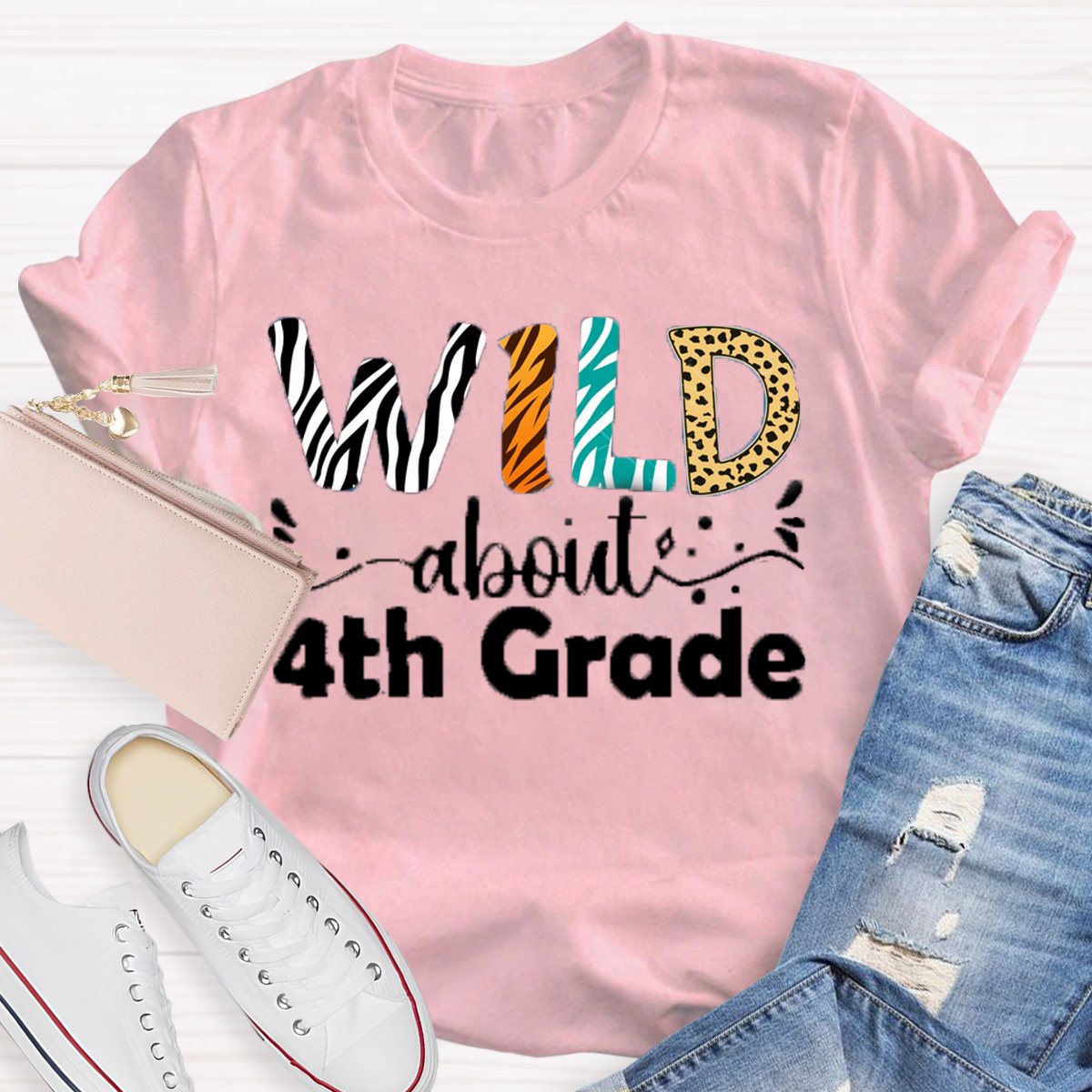 Personalized Grade Wild About 4th Grade Back To School Teacher Shirt