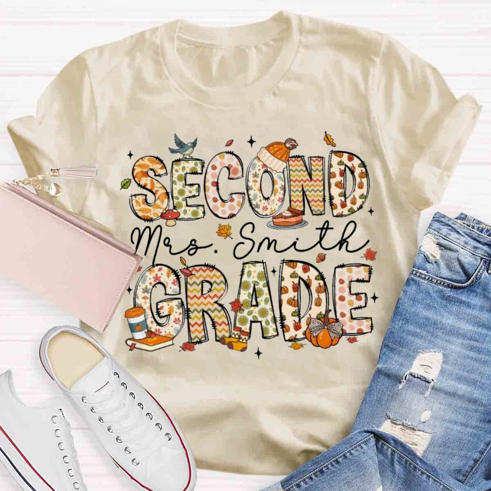 Personalized Name And Grade Fall Season T-shirt