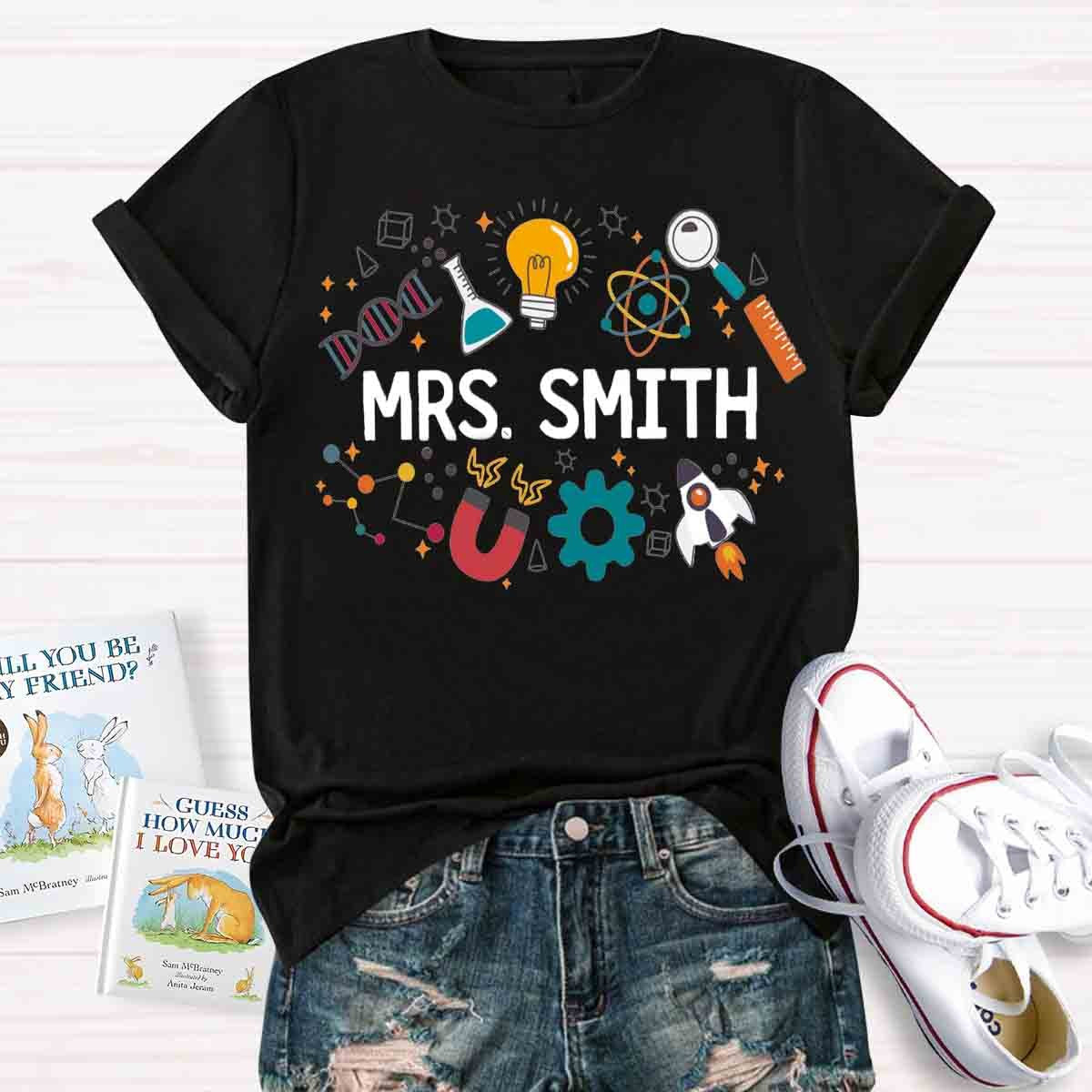 Personalized Name Science Vibes Teacher T-Shirt