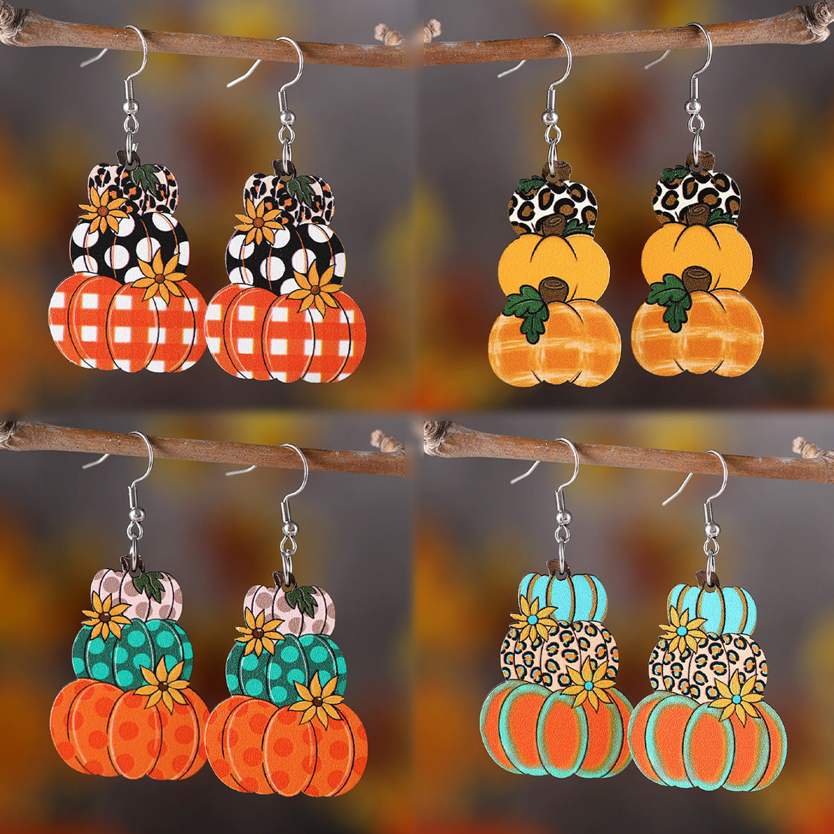 Thanksgiving Fall Harvest Plaid Pumpkin Earrings