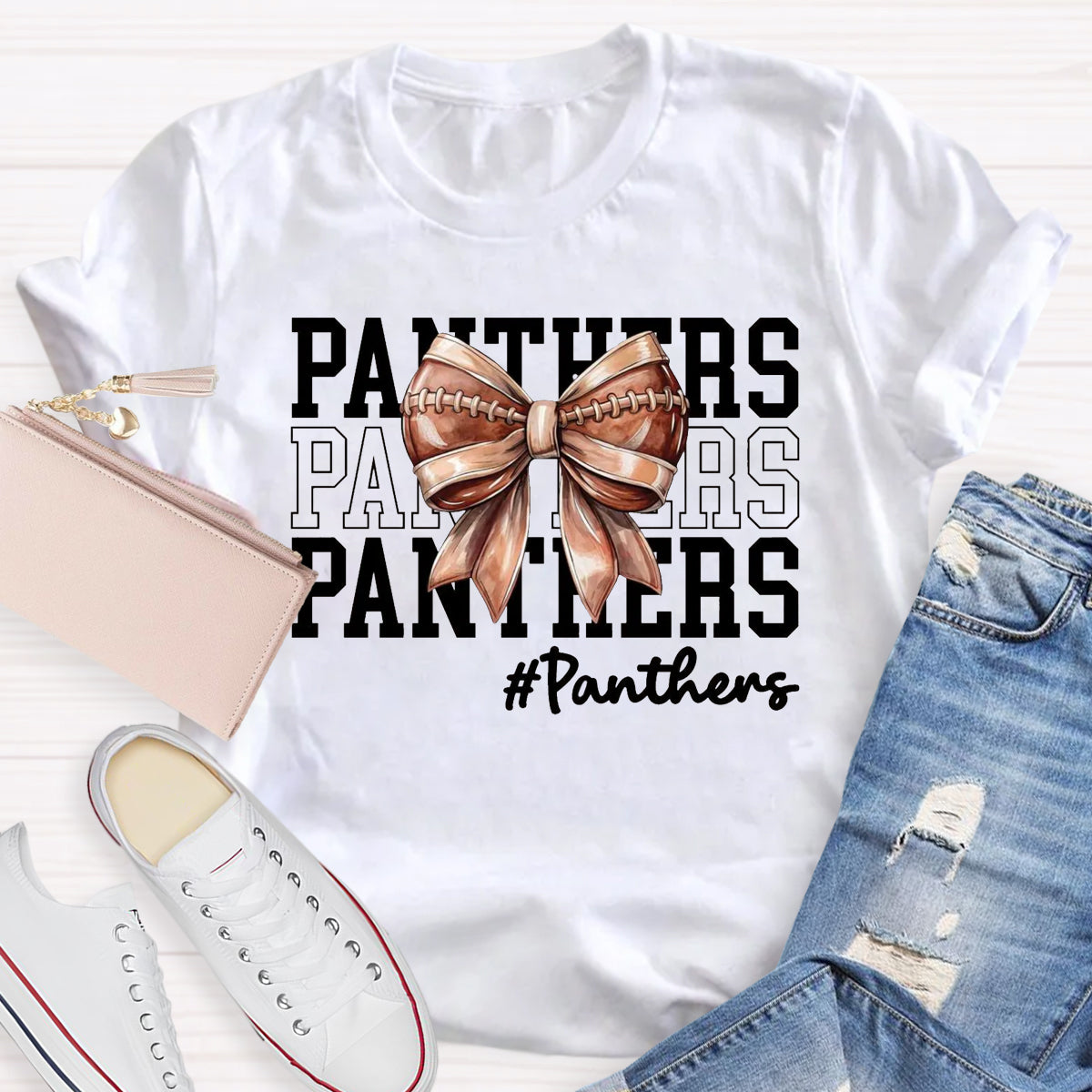 Cheer Mascot  Panthers Bow T-Shirt