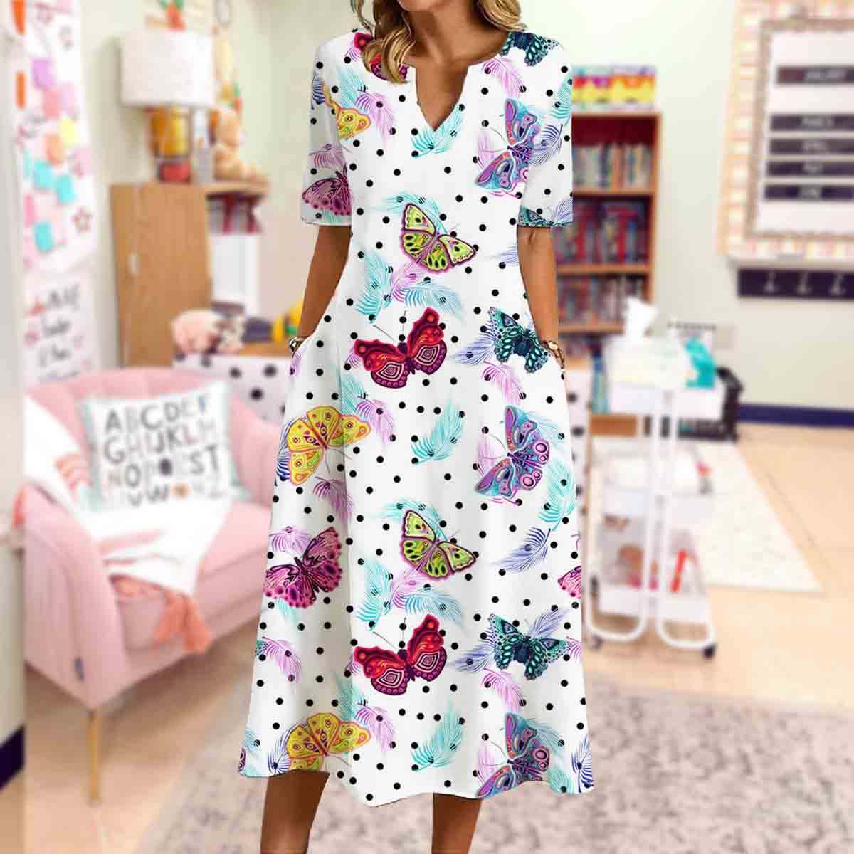 Flying Colorful Butterflies Dress