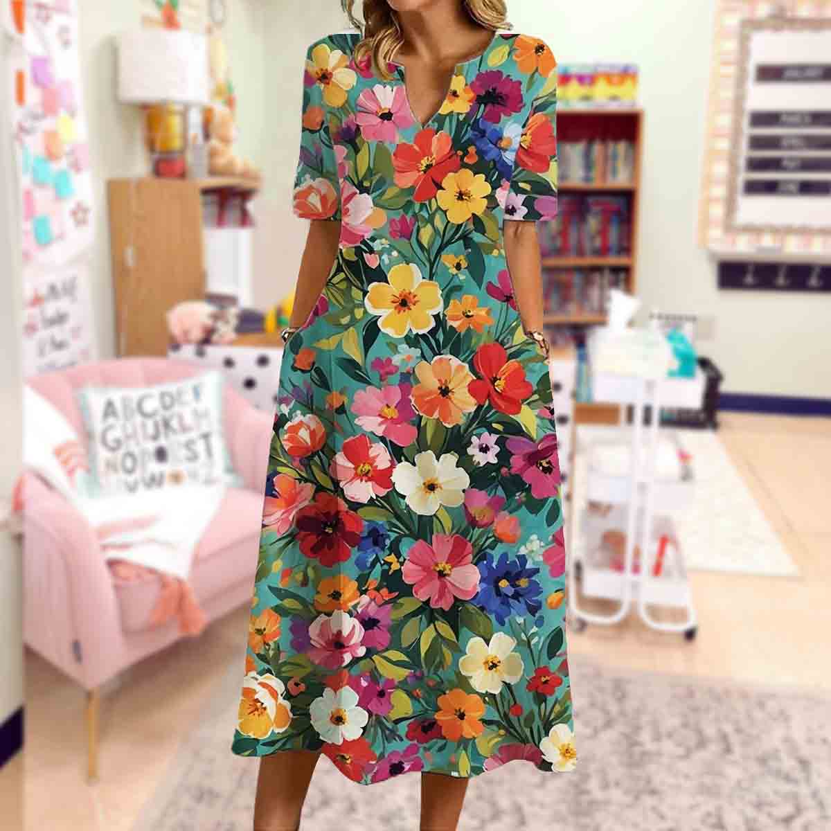 Elegant Floral Seamless Pattern Dress