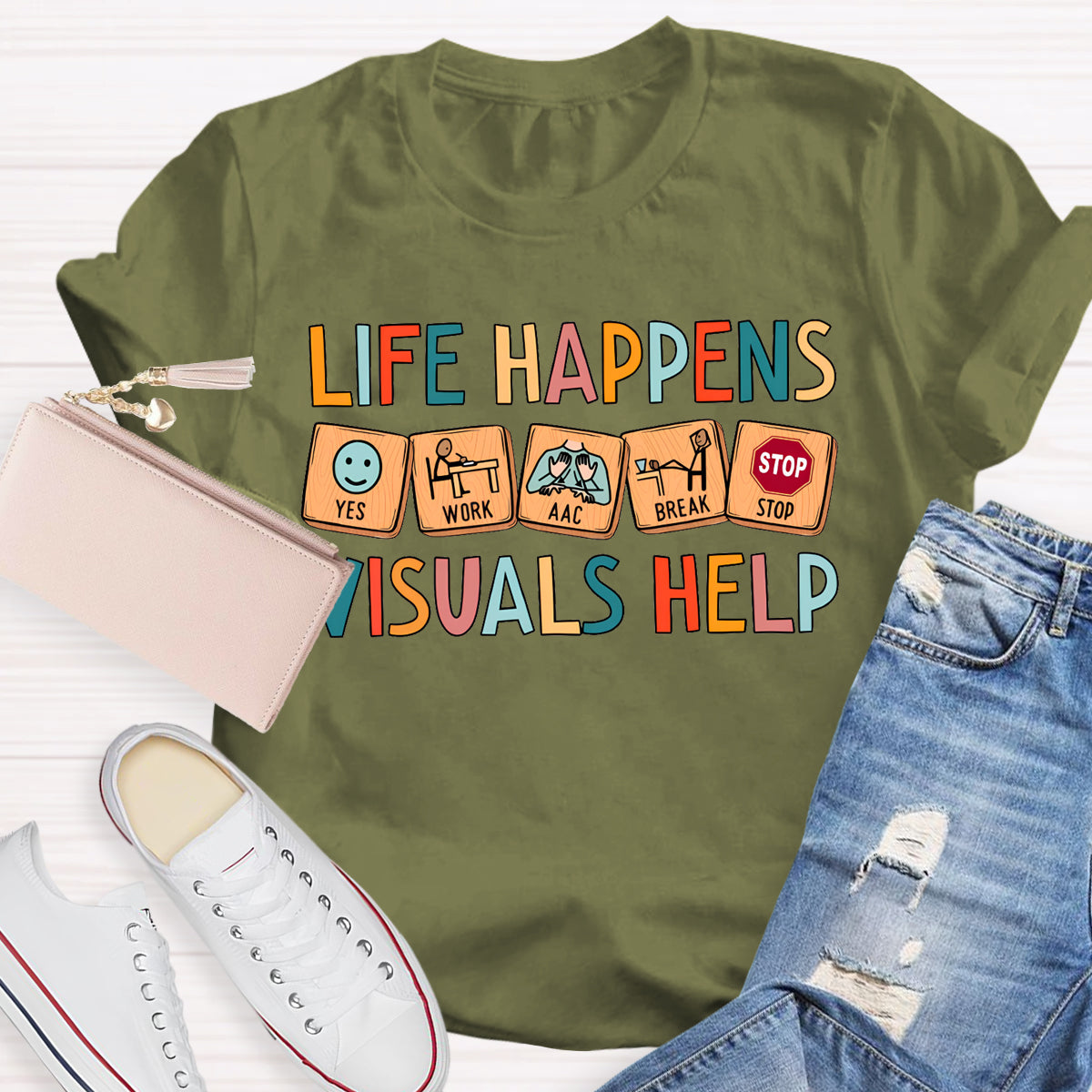 Life Happens Visuals Help Teacher T-Shirt