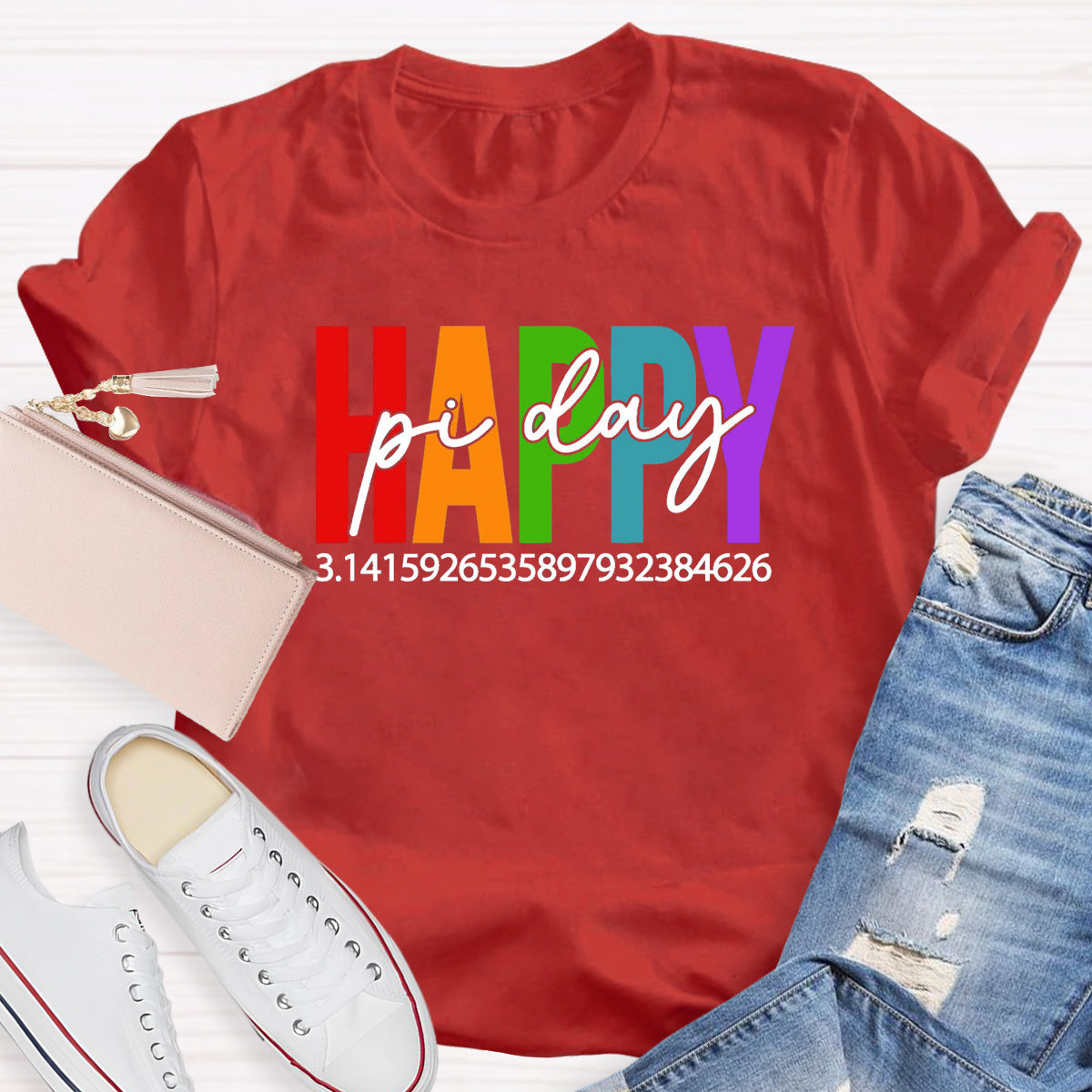 Happy Pi Day Colorful Letter Teacher T-Shirt