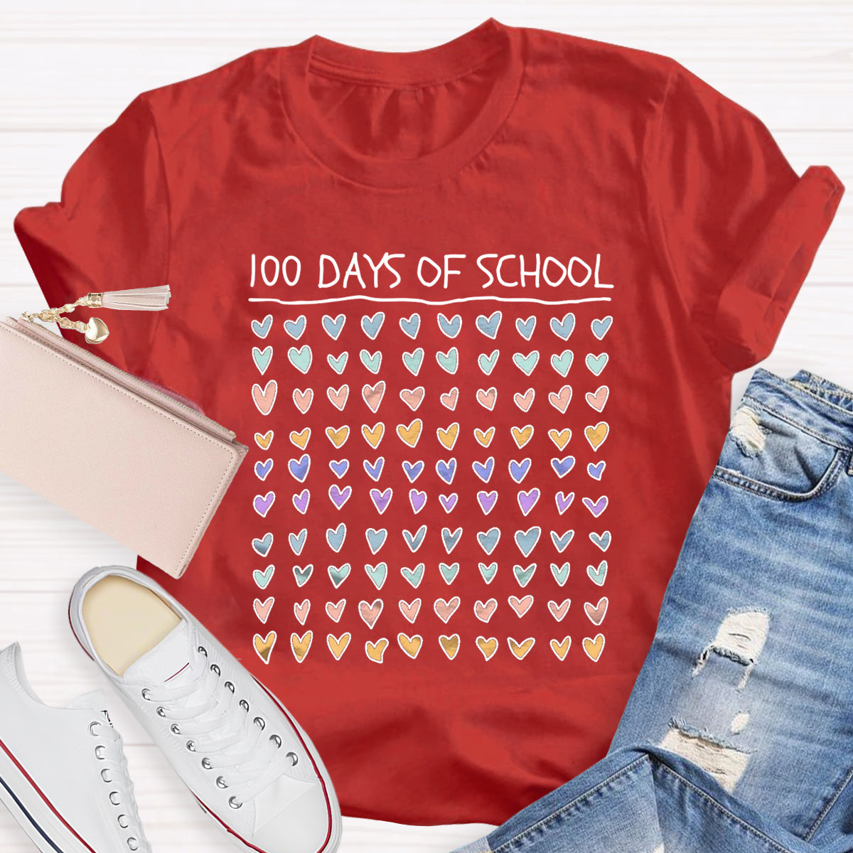 100 Days Of School Heart Teacher T-Shirt