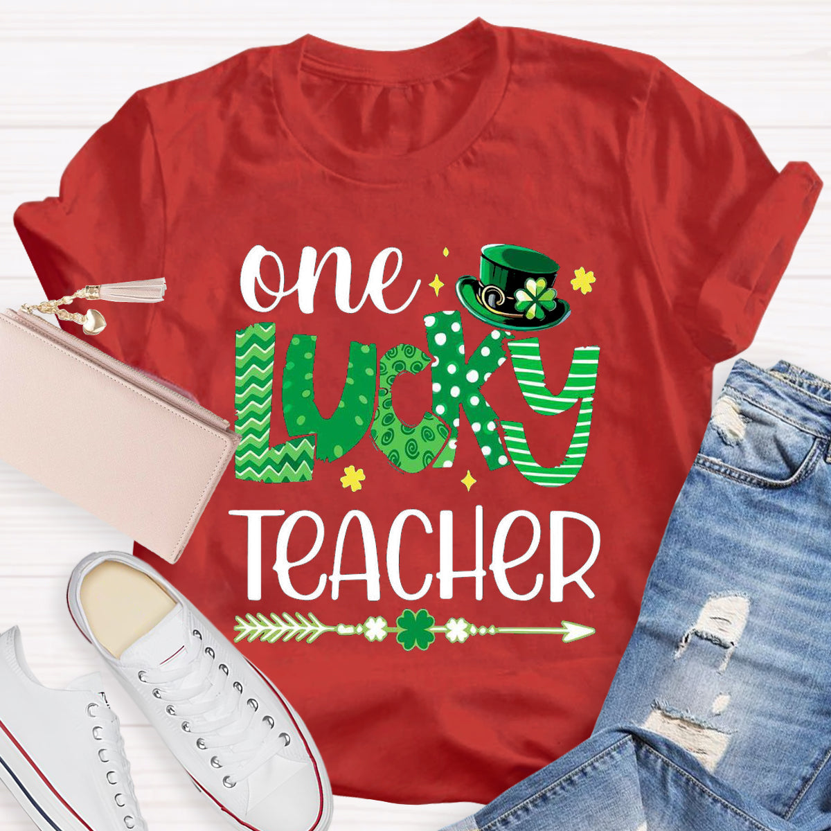 One Lucky Teacher Green Hat T-Shirt