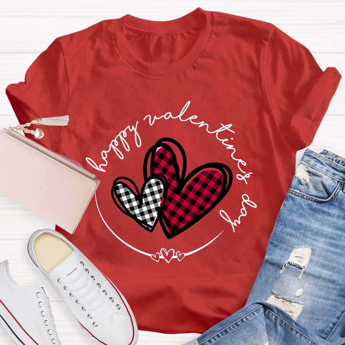 Plaid Heart Valentines Day T-Shirt