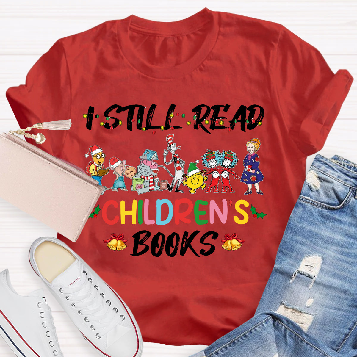 I Still Read Children Books Christmas Light  T-Shirt