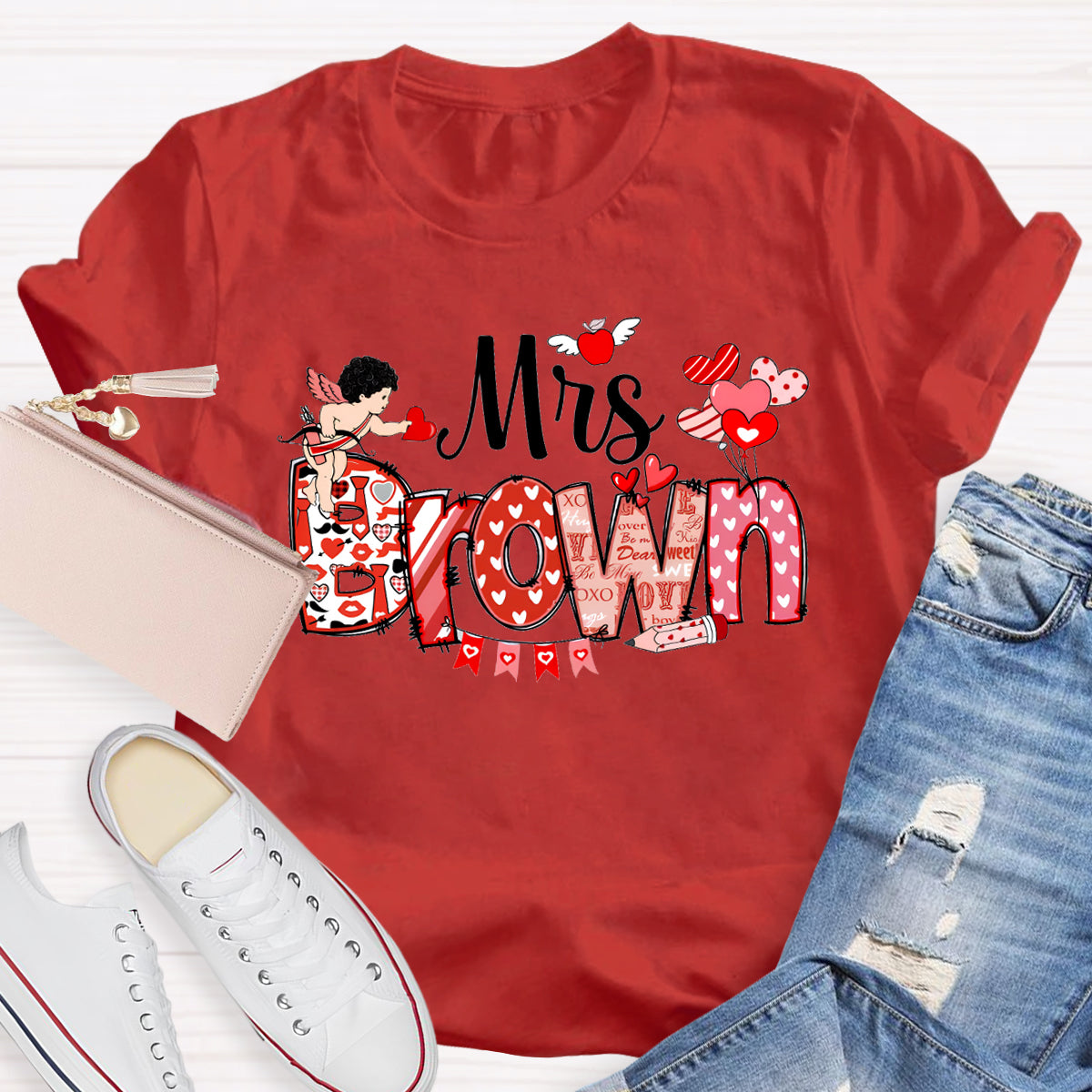 Personalized Name Teacher Valentine's Day T-Shirt