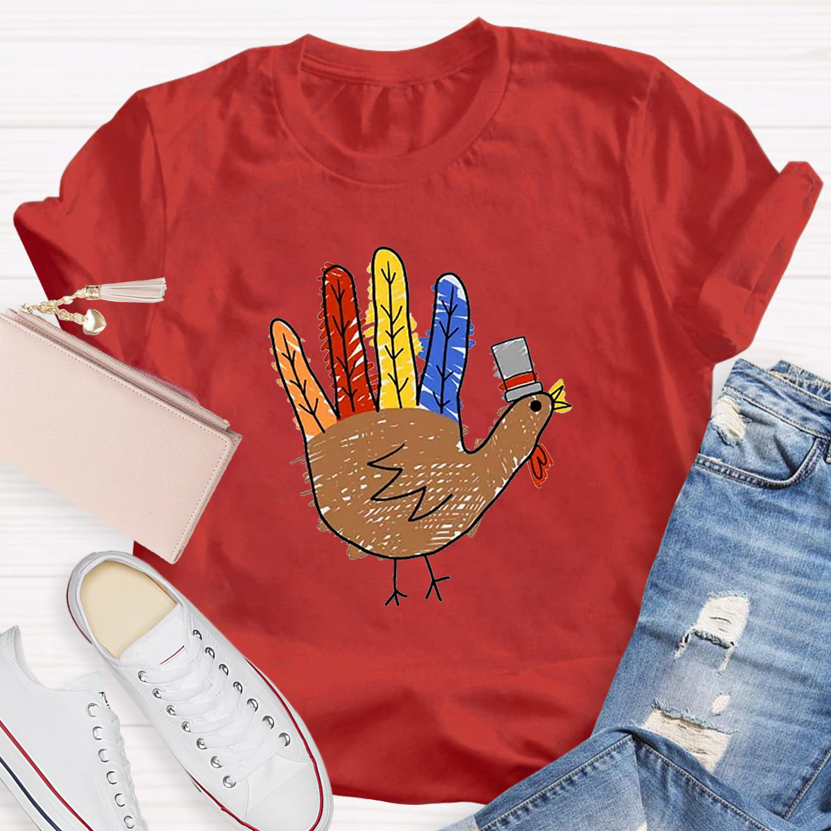 Hand Painted Turkey Teacher T-Shirt