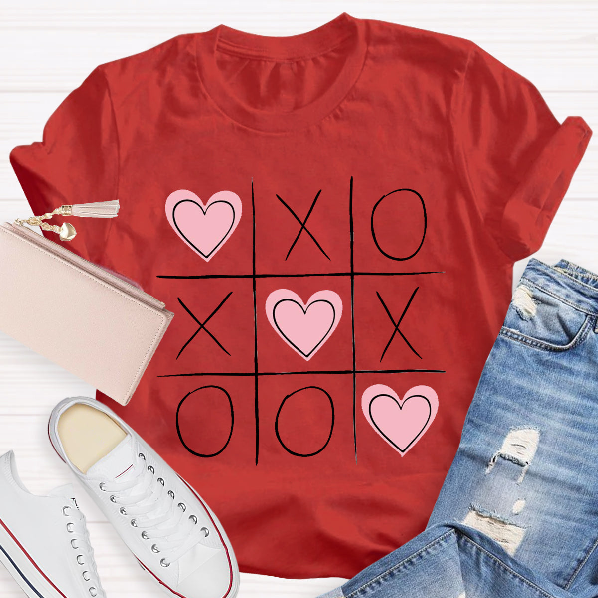 Tic Tac Toe Valentines  Love Heart T-Shirt