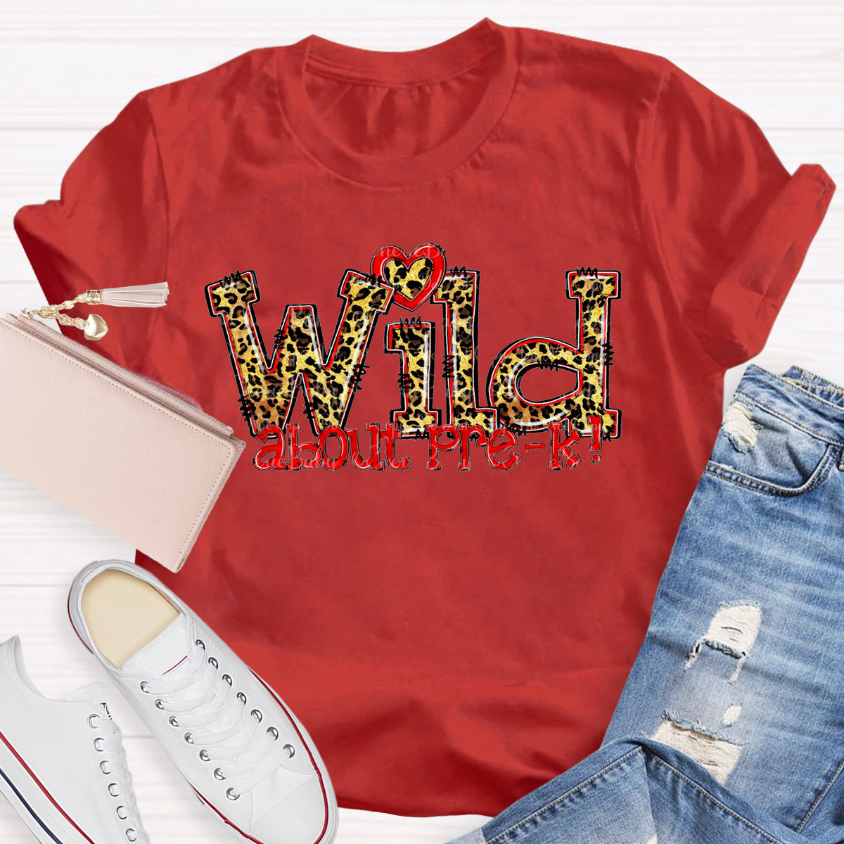 Wild About Pre-K Red Heart T-Shirt