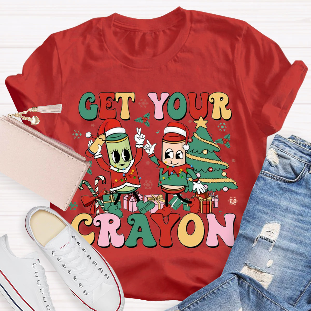 Christmas Get Your Crayon Art Teacher  T-Shirt