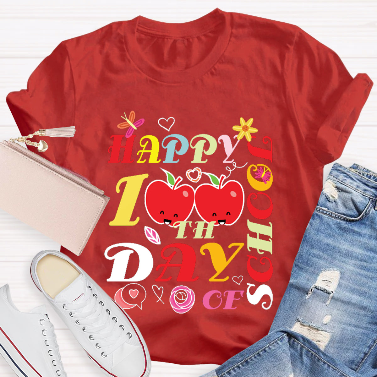 Happy 100th Days Of School Smiling Apple T-Shirt