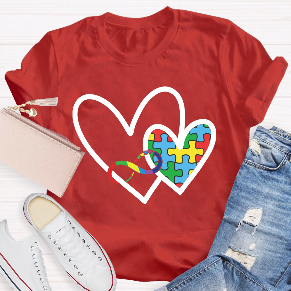 Autism Colorful Heart Teacher T-Shirt