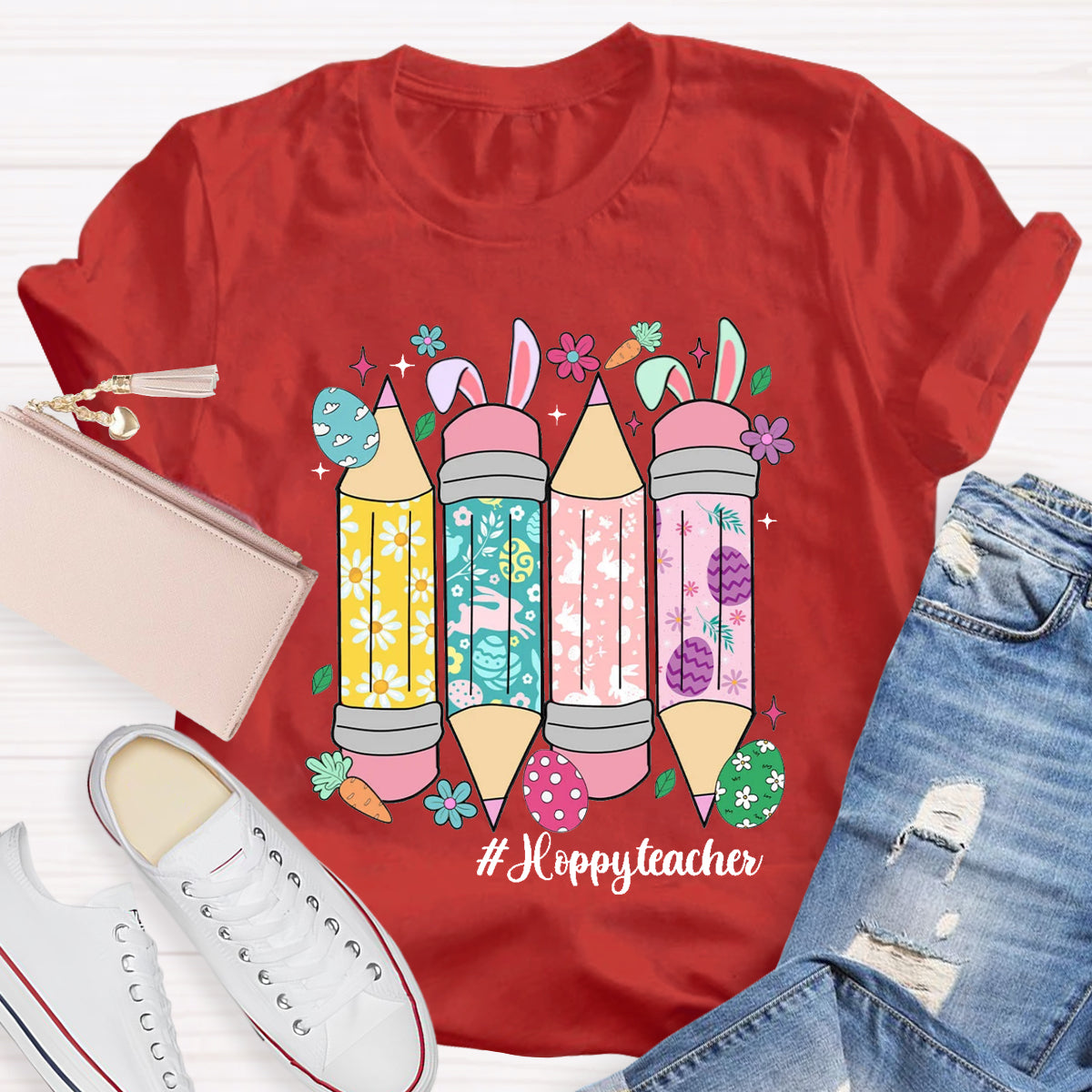 Easter Bunny Pencil Happy Teacher T-Shirt