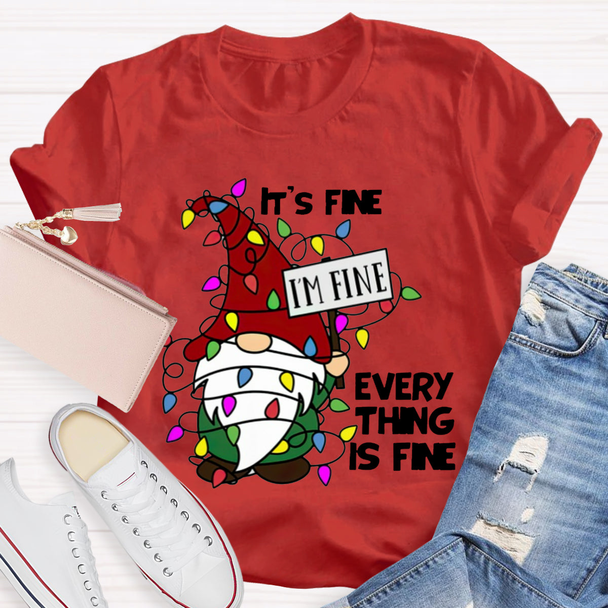 It's Fine I‘m Fine Everything Is Fine Gnome Christmas T-Shirt